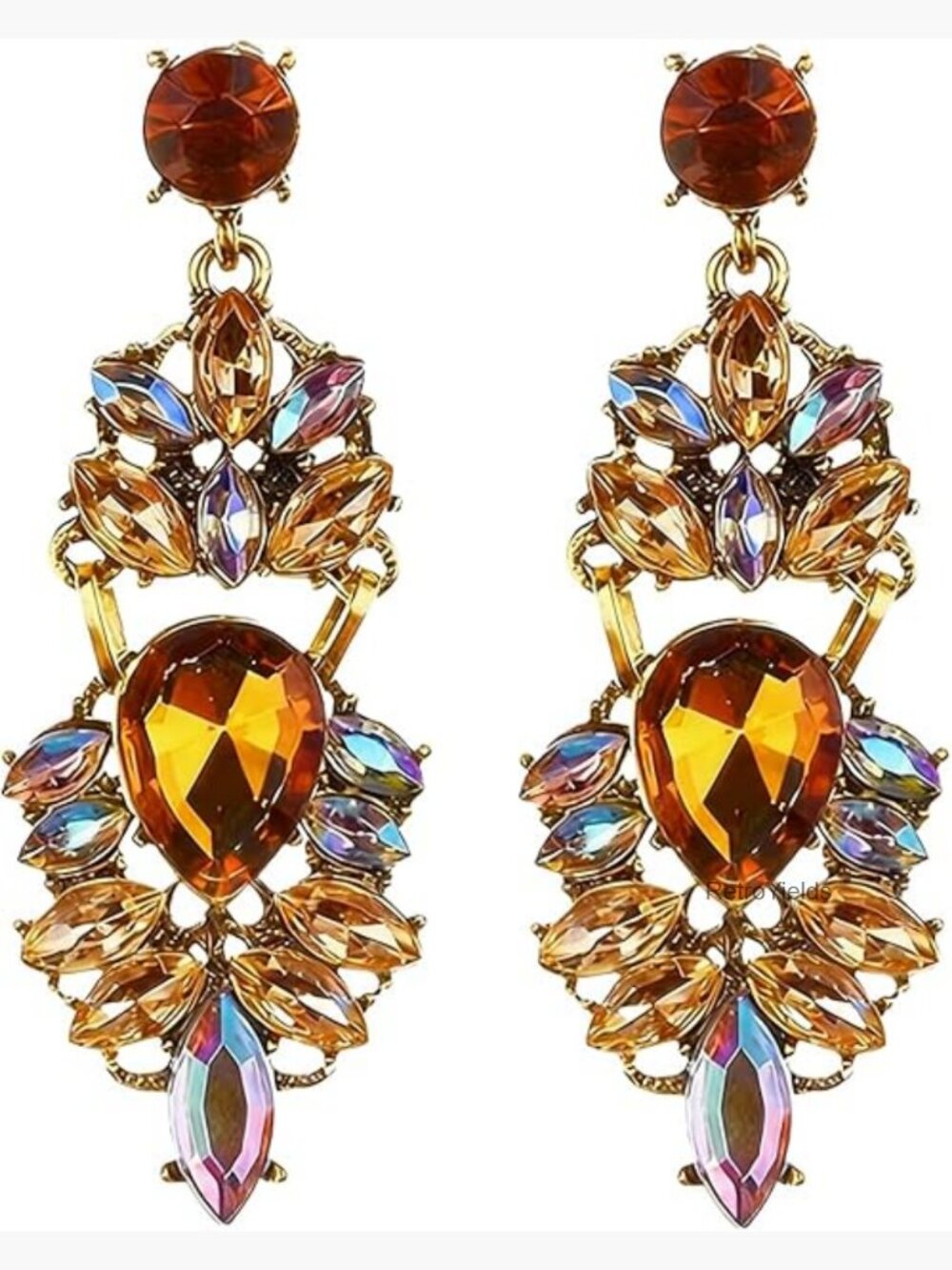 Vintage Brown Rhinestone Crystal Chandelier Earrings - Oversized Dangle